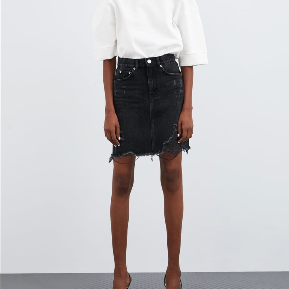 Zara black denim mini skirt